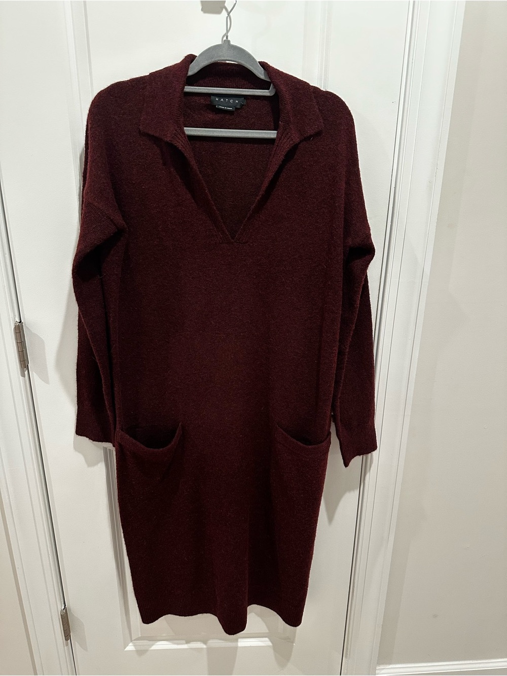 HATCH Burgundy V-Neck Knit Dress with Pockets XLarge (4 Hatch Sizing)